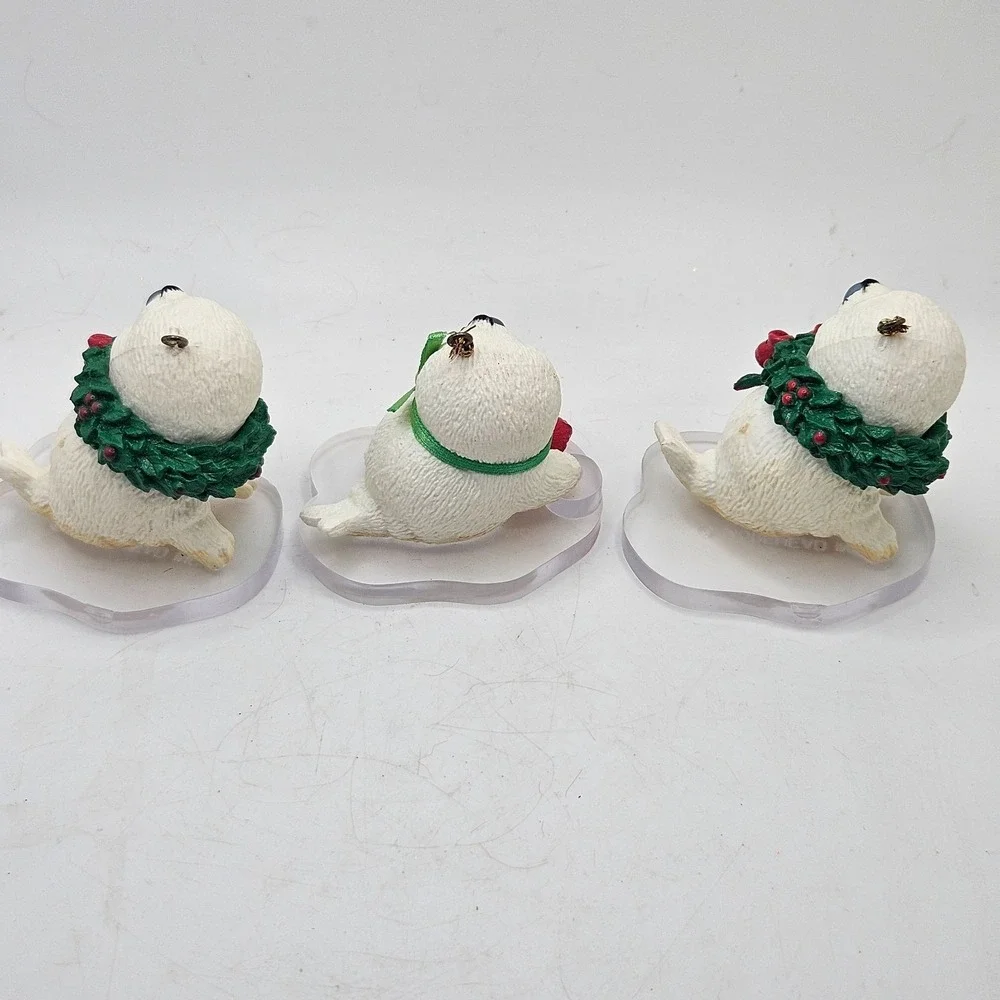Vintage‎ Morehead Seal Christmas Ornaments Lot of 3 Wreath Bird Acrylic Base